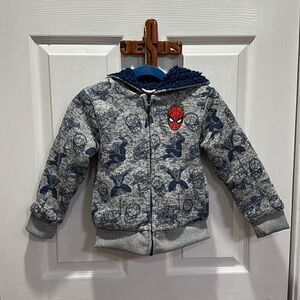 MARVEL SPIDER-MAN PUFFER KNIT JACKET FULL ZIP FLEECE GREY 4T